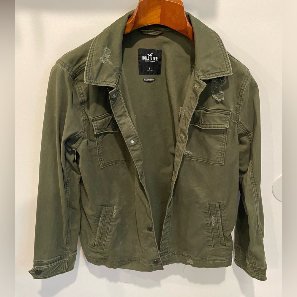 Men’s Large Hollister distressed green military style jacket